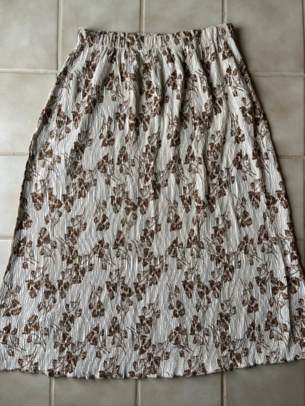 CIDER Pleated Women's Cream Floral Midi Skirt Size XL Cottage core, boho, fairy